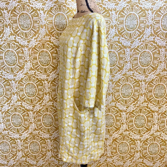 Boden Laurie Linen 3/4 Sleeve Shift Dress in Chartreuse, Pineapple Geo size 14R - Picture 9 of 13
